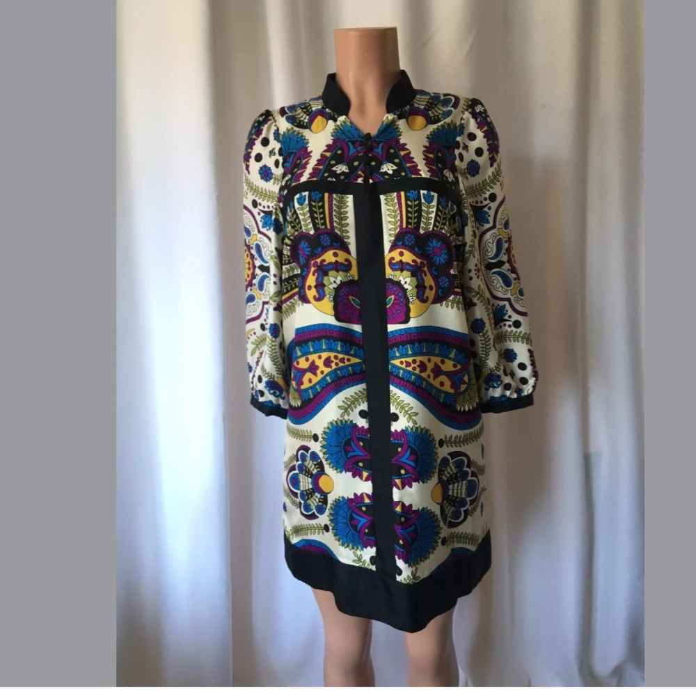 Tibi silk paisley  print mini shift dress Sz 8P